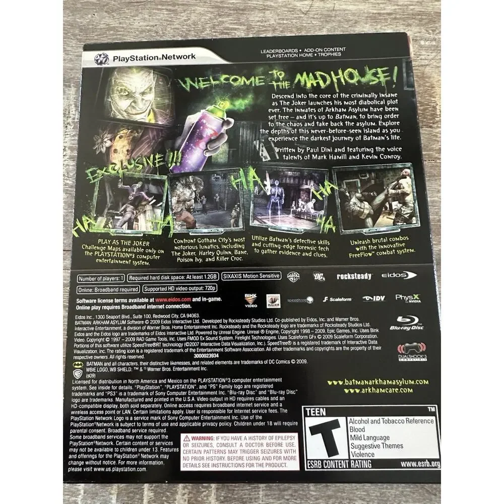 Batman Arkham Asylum Slipcover Collectors Edition Playstation 3 PS3